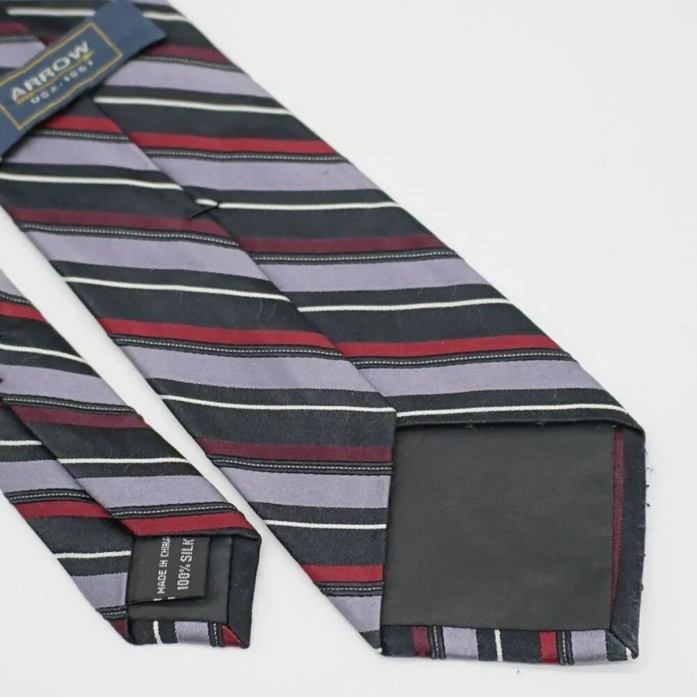 Arrow Black Red Purple Striped Woven Silk‎ Tie
